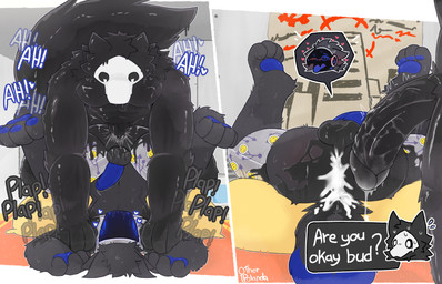 2_panel_comic 4_ears 4_fingers 4_toes after_anal after_sex anthro beaker bean_bag big_penis blue_pawpads blue_penis blush blush_lines bodily_fluids circumcised cum cum_inside cum_on_face cum_on_penis cum_on_tail dipstick_tail dominant dominant_male dripping duo erection feet fingers flaccid flaccid_after_cumming flask from_front_position fucked_silly fur genital_fluids genitals grey_body grey_fur hands_on_arms heart_symbol inside laboratory_equipment laboratory_glassware leaking_precum machine male male/male markings mating_press messy moan multi_ear muscular muscular_dom muscular_male overwhelmed pawpads penis pinned pinned_to_ground plap poster precum precum_drip precum_in_ass precum_on_own_penis precum_on_penis protogen_armor protogen_face protogen_visor rough_sex scientific_instrument sex speech_bubble sticker stickers_on_body submissive submissive_male sweat sweatdrop tail tail_markings text throbbing toes tongue tongue_out vein veiny_penis worried otherpolanda changed_(video_game) azure_(floobspace) puro_(changed) goo_creature living_latex protogen 14:9 absurd_res hi_res