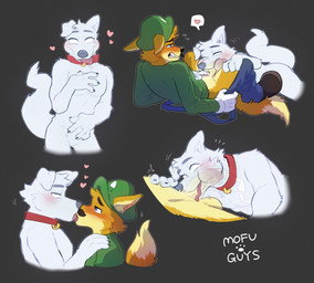 anthro balls black_background blush blush_lines bodily_fluids clothing collar cum cum_inside duo ears_back ejaculation empty_eyes facial_hair fellatio fur genital_fluids genitals ghost_sex hat headgear headwear heart_symbol kemono kissing male male/male male_penetrated male_penetrating male_penetrating_male multicolored_body multicolored_fur mustache nude nude_male oral orange_body orange_fur orgasm overalls_down penetration penile penis pivoted_ears pointy_ears sex shirt simple_background sweat sweatdrop topwear translucent two_tone_body two_tone_fur white_body white_fur mofu_guys luigi's_mansion mario_bros nintendo luigi polterpup canid canine canis domestic_dog fox ghost mammal spirit hi_res