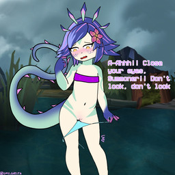 accident accidental_exposure anthro belly bikini blush body_blush clothed clothing exhibitionism female genitals loli panties panties_down partially_clothed solo standing swimwear two-piece_swimsuit underwear underwear_down vulva vulva_blush young young_female umy_gatita league_of_legends riot_games tencent neeko_(lol) animal_humanoid chameleon chameleon_humanoid humanoid lizard lizard_humanoid reptile reptile_humanoid scalie scalie_humanoid absurd_res hi_res