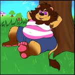 anthro belly belly_overhang building countershading field fur grass hill male mane moobs outside overweight overweight_anthro overweight_male pawpads paws plant sky sleeping slightly_chubby solo tree sinood1e animal_crossing nintendo rex_(animal_crossing) felid lion mammal pantherine hi_res