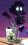 antennae_(anatomy) bodily_fluids breasts cleavage clothed clothing container crop_top cup duo female flip_flops footwear hiding lips micro midriff mug navel not_furry sandals shirt shoes sweat toony topwear discount-supervillain cartoon_network steven_universe lapis_lazuli_(steven_universe) peridot_(steven_universe) animal_humanoid arthropod arthropod_humanoid blattodea cockroach cockroach_humanoid gem_(species) humanoid insect insect_humanoid peridot_(gem_species) hi_res