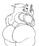 anthro big_butt bottom_heavy butt clothing cybernetics food looking_back machine male overweight overweight_anthro overweight_male popsicle short_tail solo speedo swimwear tail whiskers filthyopossum cartoon_network mao_mao:_heroes_of_pure_heart badgerclops badger cyborg mammal mustelid musteline black_and_white hi_res monochrome