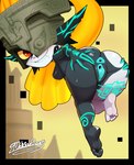 anus biped breasts butt female genitals looking_at_viewer looking_back multicolored_body not_furry nude pupils pussy simple_background smile solo delicioussoup nintendo the_legend_of_zelda twilight_princess midna humanoid twili absurd_res hi_res