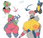 2018 absurd_res accelgor anthro anthrofied areola armor arthropod belly big_areola big_belly big_breasts big_butt big_nipples breasts butt clothed clothing cosmicscourge curvy_figure digital_media_(artwork) english_text escavalier evolution female generation_5_pokemon genitals hi_res huge_breasts huge_butt hyper hyper_breasts karrablast navel nintendo nipples non-mammal_breasts non-mammal_nipples nude overweight overweight_anthro overweight_female partially_clothed pokemon pokemon_(species) pokemorph pussy shelmet short_stack simple_background slightly_chubby small_breasts solo text thick_thighs voluptuous wide_hips