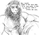 anthro dialogue duo horn male male/male mane mostly_offscreen_character muscular muscular_anthro muscular_male nipples nude offscreen_sex open_mouth predator/prey simple_background text white_background hladilnik antelope bovid felid gazelle lion mammal pantherine english_text monochrome