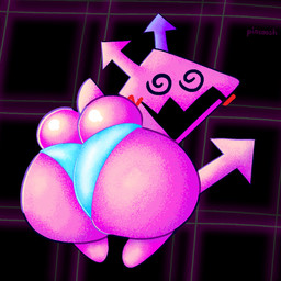 ambiguous_gender big_butt blush butt butt_squish clothing glistening glistening_butt huge_butt looking_at_viewer looking_back panties pink_body rear_view simple_background smile smiling_at_viewer solo spiral spiral_eyes squish tail tight_underwear underwear pincoosh deltarune undertale_(series) darkner virovirokun 1:1 absurd_res digital_media_(artwork) hi_res signature