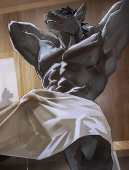 abs animal_genitalia animal_penis anthro bulge detailed_bulge equine_genitalia equine_penis erection eyes_closed fur genitals hair male muscular muscular_anthro muscular_male nipples penis sauna solo towel toothlee equid equine horse mammal absurd_res hi_res