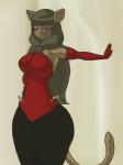 anthro brown_hair clothed clothing eyelashes female fur hair half-closed_eyes long_hair narrowed_eyes solo thick_thighs wide_hips snugundies ankama dofus wakfu miranda_(wakfu) domestic_cat ecaflip felid feline felis mammal 2015 3:4 digital_media_(artwork)