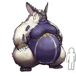 anthro belly bodily_fluids fur long_ears male moobs nipples overweight semi-anthro sweat white_body white_fur anhrmgzo capcom monster_hunter human lagombi lagomorph leporid mammal primatius rabbit 1:1