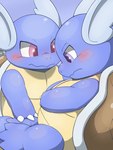 after_transformation ambiguous/ambiguous ambiguous_gender anthro awkward blue_body blue_eyes blush claws duo purple_eyes shell young young_ambiguous young_anthro yakinikuinu nintendo pokemon generation_1_pokemon pokemon_(species) wartortle 3:4 colored hi_res