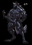 4_toes anthro black_background black_body erection feet hypnotic_eyes latex male muscular muscular_anthro muscular_male open_mouth ringed_eyes simple_background solo toes cxcxxcxxxx caou canid canine canis goo_creature latex_creature living_latex mammal wolf