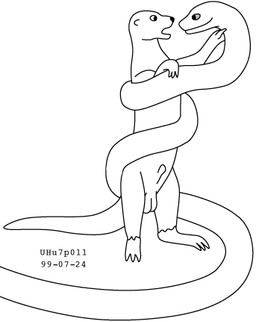 animal_genitalia balls duo eye_contact feral genitals imminent_oral_vore imminent_vore looking_at_another male male/male nude_male open_mouth otter_tail sheath size_difference standing wrapped_around_another urbanhermit mammal mustelid otter reptile scalie snake 1999 dated low_res monochrome