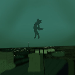 ambiguous_gender anthro atmospheric blurred_background city cityscape evening floating hovering outside rooftop solo tail 404piano canid canine mammal 1:1 hi_res