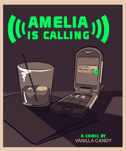 alcohol beverage border cellphone drinking_straw electronics flip_phone ice ice_cube napkin notification orange_border phone zero_pictured vanilla_candy amelia_is_calling cover cover_art cover_page hi_res restricted_palette