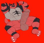 abs anthro balls barazoku biceps big_balls big_muscles big_penis claws erection eyebrows flexing flexing_bicep fur genitals glans hand_behind_head huge_balls huge_muscles huge_penis humanoid_genitalia humanoid_penis kemono long_penis looking_at_viewer lying male manly muscular muscular_anthro muscular_male navel nude obliques on_back pecs penis plantigrade red_background serratus simple_background smile solo teeth thick_arms thick_penis thick_thighs tuft vein kajon_art nintendo pokemon generation_7_pokemon incineroar pokemon_(species) 2025