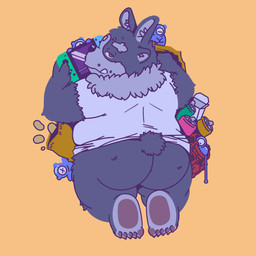 3_eyes anthro big_butt bottomless bottomless_anthro bottomless_male butt chips_(food) clothed clothing food fur gaming grey_body grey_fur male multi_eye overweight pawpads potato_chips solo tusks gabuhi lifewonders nintendo nintendo_switch tokyo_afterschool_summoners tsathoggua_(tas) canid canine goo_creature mammal 1:1 hi_res