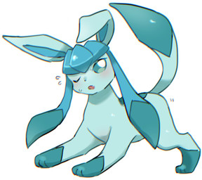 all_fours ambiguous_gender blue_body blue_ears blue_eyes blue_inner_ear blue_paws blue_tail blue_tail_tip blush blush_lines bodily_fluids dipstick_hair dipstick_tail fangs feral floppy_ears gloves_(marking) looking_at_viewer markings one_eye_closed open_mouth pointy_ears simple_background solo sweat sweatdrop tail tail_markings teeth white_background wink yakiniku628 nintendo pokemon eeveelution generation_4_pokemon glaceon pokemon_(species) 2026 colored full-length_portrait portrait