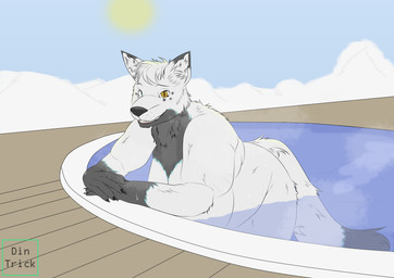 anthro big_breasts black_body black_fur black_nose blue_body blue_fur breasts claws female fur hair hanging_breasts heterochromia huge_breasts lips overweight overweight_anthro overweight_female pink_eyes sky smile snow solo sun swimming_pool tail teeth water white_body white_fur white_hair wide_hips dintrick arctic_fox canid canine fox mammal true_fox absurd_res hi_res
