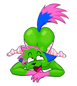 all_fours anthro ass_up blue_ears blue_tail clothing footwear fur green_body jandroline legwear male open_mouth pink_body pink_clothing pink_footwear pink_fur pink_socks sharp_teeth simple_background socks tail teeth thigh_highs tongue white_background epic_face kevin_(nyanwolf) felid mammal 2025 absurd_res digital_media_(artwork) hi_res