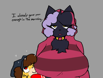 age_difference annoyed anthro aroused_male big_breasts breastfeeding_request breasts duo female huge_breasts larger_female male male/female mature_female older_female requesting sex_request size_difference smaller_male text younger_male sunsetvista canid canine canis domestic_cat domestic_dog felid feline felis mammal english_text hi_res