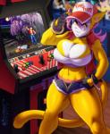 anthro arcade arcade_machine armlet big_breasts black_clothing black_panties black_underwear bottomwear breasts choker cleavage cleavage_overflow clothed clothing colored_edge_panties crop_top denim denim_bottomwear denim_clothing denim_shorts female female_focus fingerless_gloves fur gloves hair handwear hat headgear headwear huge_breasts inner_ear_fluff jacket jewelry looking_at_viewer midriff multicolored_body multicolored_fur navel necklace panties pink_hair pose pubes shirt shorts solo standing thick_thighs topwear tuft two_tone_body two_tone_fur underwear unzipped white_body white_fur yellow_body yellow_eyes yellow_fur zipper zipper_shorts zipper_topwear pltnm06ghost fatal_fury king_of_fighters snk super_fuck_friends andy_bogard monique_pussycat peepoodo terry_bogard felid feline felis mammal 2019 absurd_res hi_res signature