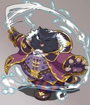 anthro belly black_body black_fur clothing cravat fur male melee_weapon noble one_eye_closed overweight overweight_male pawpads purple_clothing rapier solo sword weapon wink 00murice crave_saga django_(crave_saga) domestic_cat felid feline felis mammal absurd_res hi_res