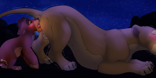 age_difference anus ass_up balls blush bodily_fluids brown_body brown_fur butt cunnilingus dark digitigrade duo erection fangs female female_feral feral feral_on_feral fur genital_fluids genitals half-closed_eyes larger_female long_story looking_pleasured male male/female narrowed_eyes night nose_to_anus nude older_female oral outside penis presenting presenting_hindquarters raised_tail sex shaking side_view size_difference smaller_male spread_legs spreading tail teats teeth tongue tongue_out vaginal vaginal_fluids vulva young young_feral young_male younger_male backlash91 conditional_dnp disney the_lion_king kovu_(the_lion_king) nala_(the_lion_king) felid lion mammal pantherine digital_media_(artwork) story story_in_description