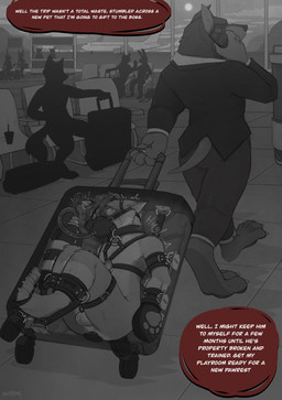 airport anal anal_penetration anthro balls barefoot bdsm blush bodily_fluids bondage_gear bondage_gloves bottomwear business_suit buttplug buttplug_in_ass buttplug_insertion cellphone chair chastity_cage chastity_device clothing collar cuff_(restraint) dialogue electronics eye_roll feet furniture gag gas_tank genitals hair handwear harness holding_cellphone holding_object holding_phone kidnapping legs_together male muzzle_gag object_in_ass pants penetration phone phone_call plug_(sex_toy) plug_insertion restraints scared sex_toy sex_toy_in_ass sex_toy_insertion silhouette suit suitcase tears text toe_restraints toes toes_tied tube walking silveredge wolfffff canid canine canis mammal wolf absurd_res english_text hi_res monochrome