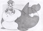 belly big_belly big_butt breasts butt female huge_belly huge_butt overweight simple_background solo split_form shar0makai cetacean dolphin mammal marine merfolk oceanic_dolphin orca toothed_whale 2023 absurd_res hi_res sketch traditional_media_(artwork)