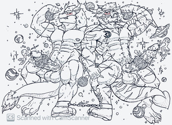 abs anthro blush bodily_fluids bound chain chain_leash chained claws cum duo erection fur genital_fluids genitals hair horn knot leash macro male male/male muscular paws penis planet planet_penetrated space star striped_body striped_fur stripes tail tattoo terra_macro vein akiidiamondheart_(artist) mythology akii_diamond ankylosaurian ankylosaurid ankylosaurus dinosaur dragon felid hybrid mammal mythological_creature mythological_scalie ornithischian pantherine prehistoric_species reptile scalie thyreophoran tiger 2021 hi_res traditional_media_(artwork)