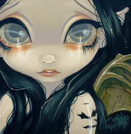 arm_tattoo black_hair eyebrows eyelashes eyeshadow female grey_eyes hair humanoid_pointy_ears lips long_hair looking_at_viewer makeup mascara membrane_(anatomy) membranous_wings not_furry pointy_ears pupils running_eyeshadow running_makeup running_mascara simple_background solo tattoo vein wings jasmine_becket-griffith fairy humanoid mammal winged_humanoid 2009 dated formal_art low_res painting_(artwork) traditional_media_(artwork) traditional_painting_(artwork)