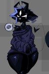 anthro black_body black_fur blue_clothing clothing ear_piercing ear_ring femboy fur horn huge_thighs male piercing ring_piercing solo spade_tail tail thick_thighs xexeezy lucy_(xexeezy) bovid caprine caprine_demon demon goat goat_demon mammal unavailable_at_source