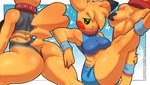 anthro big_breasts big_butt biped blep blue_clothing breasts butt chest_tuft clothed clothing collar female fur green_eyes nipple_tape panties pasties raised_leg raised_tail simple_background tail tape thick_thighs tongue tongue_out tuft underwear yellow_body pokegymsparks nintendo pokemon charlie_(pokegymsparks) generation_1_pokemon pikachu pokemon_(species) 2025 hi_res