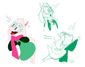 2_horns anthro barefoot big_glasses biped black_eyes black_heart blush clothing dress eyelashes eyewear feet femboy floppy_ears fur glasses green_clothing green_dress green_emanata green_eyewear green_glasses happy hindpaw horn male open_mouth open_smile paws pink_blush pink_horn pink_scarf red_mouth red_tongue rosy_cheeks round_glasses scarf scut_tail short_tail smile solo surprised tail text tongue white_body white_ears white_fur white_tail silentjack deltarune undertale_(series) ralsei bovid caprine darkner goat mammal 2025 artist_name flat_colors hi_res multiple_images partially_colored signature sketch