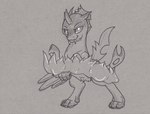 arthropod changeling doesnotexist evening_breeze exoskeleton facial_scar feral friendship_is_magic hasbro hi_res hole_(anatomy) hooves insect_wings male my_little_pony pen_(artwork) piercing quadruped scar solo traditional_media_(artwork) wings