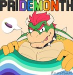 anthro claws collar eggplant_emoji emoji eyebrows facial_hair flag flag_(object) hair holding_flag holding_object horn lgbt_pride looking_at_viewer male muscular muscular_anthro muscular_male nude pecs pride_color_flag pride_colors rainbow_pride_colors shell simple_background smile solo speech_bubble spiked_collar spiked_shell spikes spikes_(anatomy) stubble tan_background teeth text tongue tongue_out vincian_pride_colors mampfuart lgbt_pride_month mario_bros nintendo pri(demon)th bowser koopa scalie 2025 bust_portrait english_text hi_res pictographics portrait signature