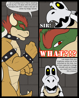 angry animal_genitalia anthro armband black_border bone border bracelet collar dialogue duo genital_slit genitals hair horn jewelry male nude open_mouth profanity red_eyes red_hair scales shell skeleton speech_bubble spiked_armband spiked_bracelet spiked_collar spikes tail text yellow_body yellow_eyes yellow_scales alexgoneloco mario_bros nintendo bowser animated_skeleton koopa scalie undead 2012 4:5 comic digital_media_(artwork) english_text