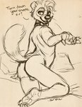 5_fingers 5_toes anthro balls collar feet fingers genitals hai male simple_background smile solo toes caribou_(artist) barnaby_kane domestic_ferret mammal mustelid musteline true_musteline weasel 2022 digital_media_(artwork) sketch