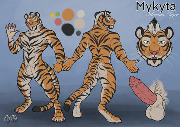 animal_genitalia anthro balls black_hair blue_eyes butt erection facial_markings fangs front_view fully_sheathed fur genitals grey_balls grey_body grey_fur grey_hair grey_sheath hair head_markings heterochromia looking_at_viewer male male_anthro markings mouth_closed multicolored_hair muscular muscular_anthro muscular_male navel nude open_mouth orange_body orange_fur pawpads pecs penile_spines penis pink_pawpads rear_view red_penis sheath short_hair solo standing striped_arms striped_body striped_face striped_fur striped_legs striped_markings striped_tail stripes tail tail_markings teeth two_tone_hair whiskers yellow_eyes hufnaar mykyta_(fenrir_garou) felid mammal pantherine tiger 2024 dated hi_res model_sheet