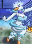 accessory anthro beak big_breasts blue_eyes bottomless breasts clothed clothing feathers female flower looking_at_viewer outside plant pose simple_background skimpy solo spots thick_thighs white_body white_feathers wide_hips wings gazaster kirby_(series) kirby_and_the_forgotten_land nintendo background_character clawroline fleurina anatid anseriform anserinae avian bird felid leopard mammal pantherine swan 2022 absurd_res digital_media_(artwork) hi_res signature