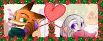 anthro clothing duo female fur green_eyes holidays male purple_eyes simple_background marema_kishin christmas disney zootopia judy_hopps nick_wilde canid canine fox lagomorph leporid mammal rabbit red_fox true_fox 2017 hi_res