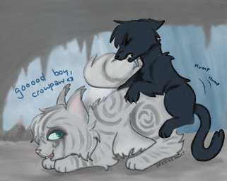 age_difference duo female feral male male/female young breezepawlt warriors_(book_series) crowfeather_(warriors) feathertail_(warriors) domestic_cat felid feline felis mammal