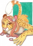 anthro big_breasts breasts ear_tuft female fur hair half-closed_eyes lipstick looking_at_viewer makeup narrowed_eyes nipples nude raised_tail solo tail tuft calolily cheetah felid feline mammal hi_res