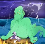 anthro big_breasts breasts detailed_background duo face_tentacles female fur hair huge_breasts male male/female multicolored_body multicolored_fur multicolored_hair nipples nude public public_nudity sea shocked smothering tentacles water goat-kun cthulhu_mythos h._p._lovecraft bahama_buck cthulhu deity equid equine mammal zebra absurd_res hi_res