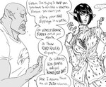 bald black_hair breasts cosplay duo female hair humanoid_pointy_ears humor jojo_pose male not_furry open_mouth text baalbuddy jojo's_bizarre_adventure menacing_(meme) bruno_bucciarati elf humanoid orc 2020 comic english_text hi_res meme monochrome