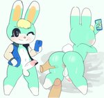 anthro anus backsack balls big_butt blonde_hair butt butt_grab erection genitals hair hand_on_butt male nude one_eye_closed penis solo wink darky animal_crossing nintendo sasha_(animal_crossing) lagomorph leporid mammal rabbit digital_media_(artwork) hi_res