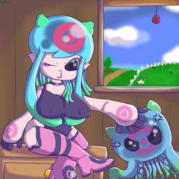 big_breasts boots braided_hair breasts choker clothed clothing cross-popping_vein cupping_breasts drawer duo eyelashes female female/female footwear hair heart_symbol huge_breasts jewelry leotard looking_at_viewer necklace nipple_outline not_furry one_eye_closed pseudo_hair puckered_lips shoes sky tentacle_hair tentacles window wink winking_at_viewer safeguardvivi bandai_namco digimon molly_(safeguardvivi) princess_(safeguardvivi) animal_humanoid aquatic aquatic_humanoid cnidarian cnidarian_humanoid digimon_(species) humanoid jellyfish jellyfish_humanoid jellymon medusozoan medusozoan_humanoid 1:1 absurd_res digital_media_(artwork) hi_res signature