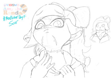 5_fingers anthro bow_ribbon clothing clothing_pull decapitation_scar ears_down female fingers hair heart_nose heart_symbol maidtober neck_scar pivoted_ears poncho ponytail sad scar solo touching_neck wounded amytheranda princesses_of_the_board_(amytheranda) rook_starlight_(amytheranda) mammal mustelid musteline stoat true_musteline weasel absurd_res hi_res sketch unfinished watermark