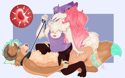 anthro bodily_fluids breasts collar cum cum_inside dominant dominant_female drooling duo exposed_breasts female genital_fluids horn impregnation leash leash_pull leashed_collar male male/female medium_breasts nipples pink_nipples questionable_consent saliva anonymous_artist nintendo pokemon rakton_(spicyhorns) bovid braixen canid canine caprine generation_6_pokemon mammal pokemon_(species)