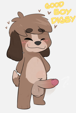 anthro balls bodily_fluids brown_body brown_fur erection eyes_closed freckled_face freckles fur genital_fluids genitals good_boy hands_behind_back heart_above_head humanoid_genitalia humanoid_penis looking_at_viewer male nude penis praise precum simple_background smile smiling_at_viewer solo tail white_background crushpepper animal_crossing nintendo digby_(animal_crossing) canid canine canis domestic_dog mammal shih_tzu toy_dog hi_res